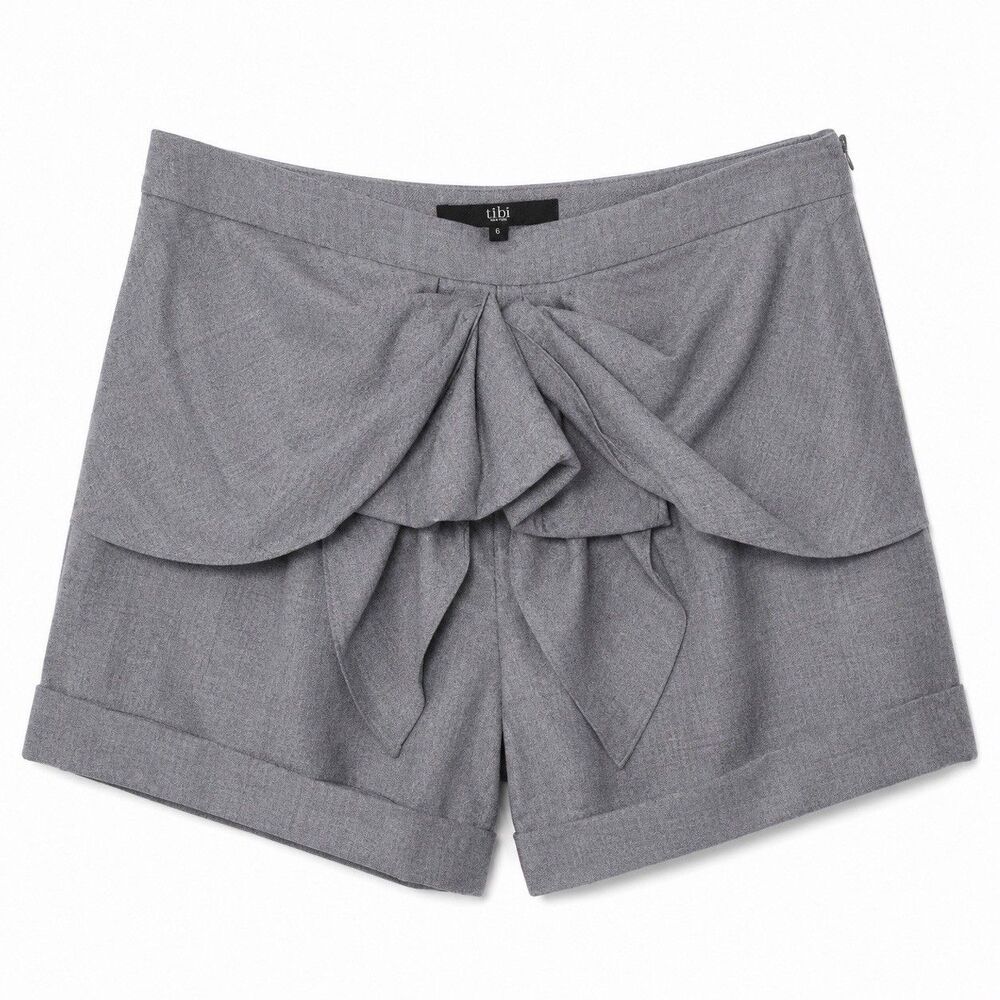 Tibi Shorts Women's 6 Gray Wrap Wool Blend Twill Lined High Waist Pleated NWOT